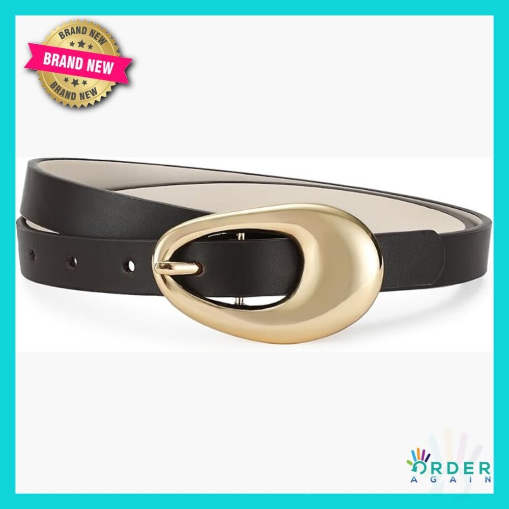 Genuine Leather Belt Gold Buckle Skinny Classic Elegant Women's Accessory